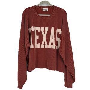 Bucket List Oversized UT Texas Sweatshirt Rubbed Orange Balloon Sleeves Size XL